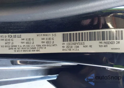 2015 Chrysler 200 Limited z USA, uszkodzony, nr VIN 1C3CCCAG6FN731615